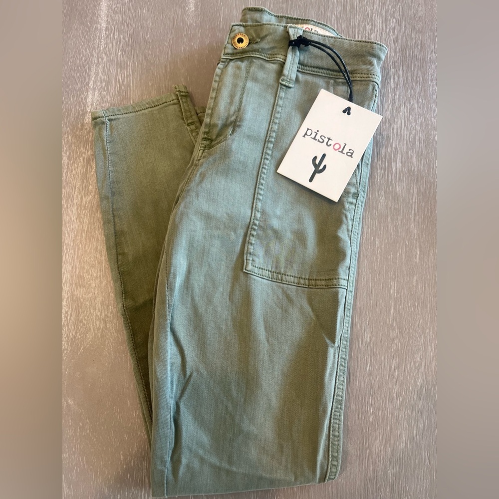 NEW Pistola brooks cargo skinny green olive cropped denim jeans pants size 26